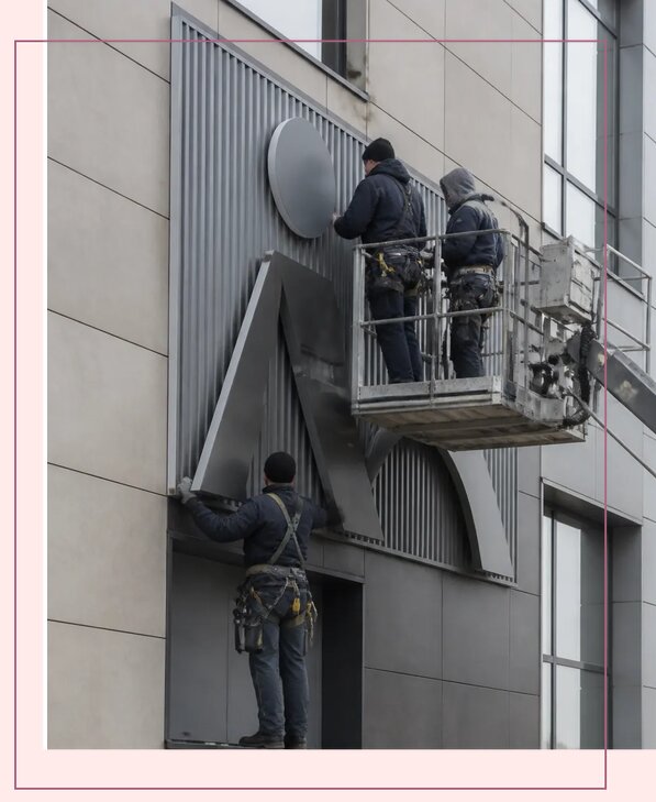 Изготовление и монтаж рекламы на фасаде здания в Гукове